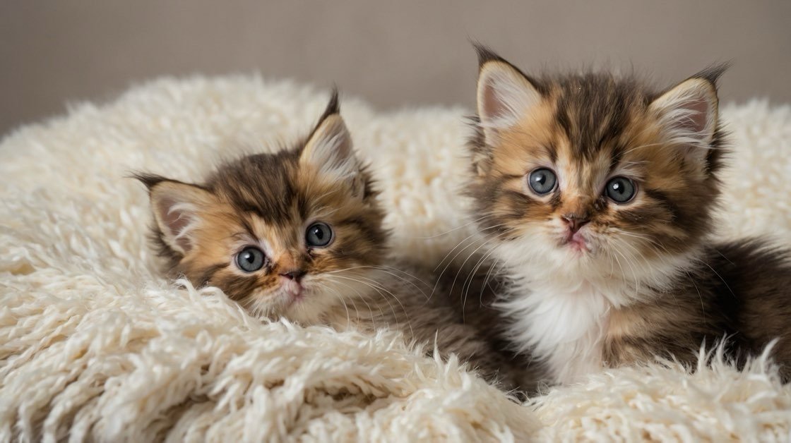 Two Persian tabby kittens with bright eyes